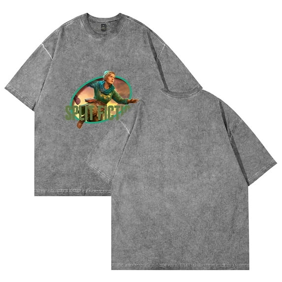 Split Fiction Unisex Washed Cotton T-Shirt – Crew Neck Short Sleeve Street Fashion Summer
