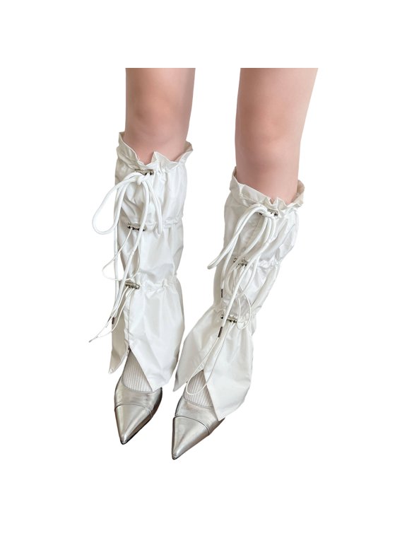 Split Flared Leg Covers for Women Punk Streetwear Footless Socks with Cargo Pockets & Adjustable Ties