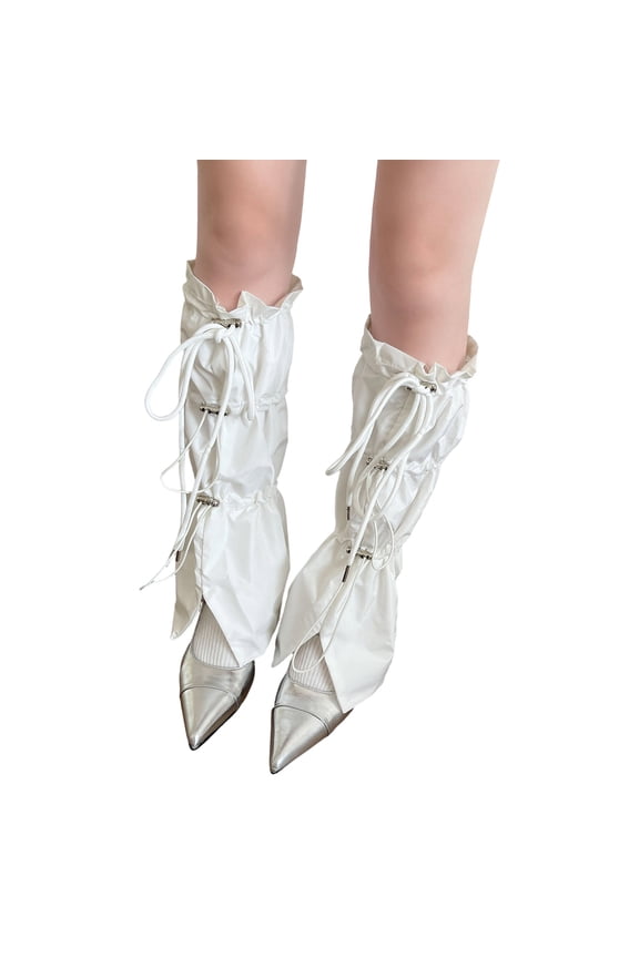 Split Flared Leg Covers for Women Punk Streetwear Footless Socks with Cargo Pockets & Adjustable Ties