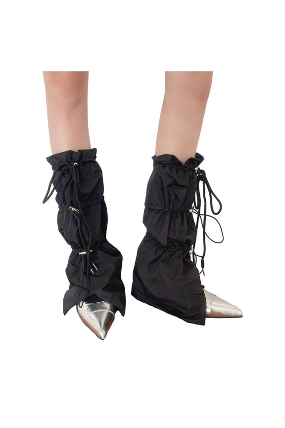 Split Flared Leg Covers for Women Punk Streetwear Footless Socks with Cargo Pockets & Adjustable Ties