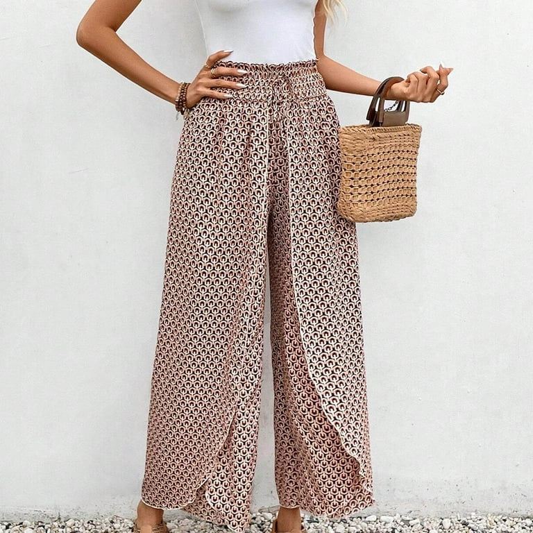 Split Flowy Pants for Women Tulip Pants High Rise Elastic