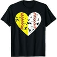 thumbnail image 1 of Split Half Baseball Softball Heart - Love outdoor sports T-Shirt, 1 of 7