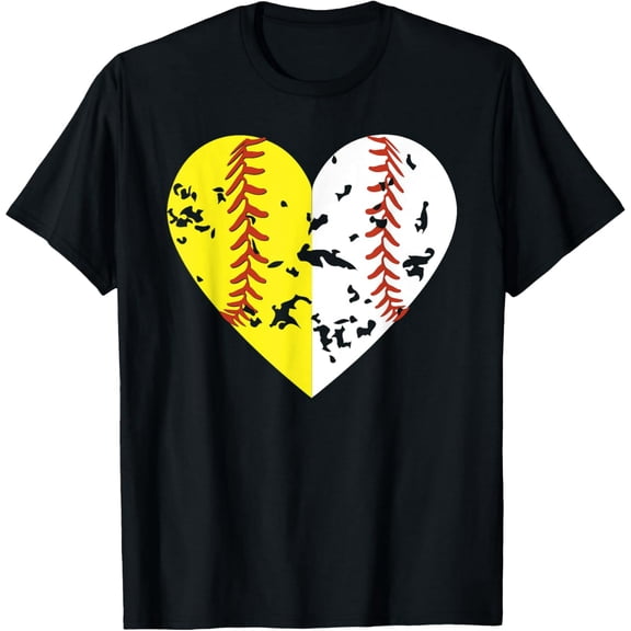 Split Half Baseball Softball Heart - Love outdoor sports T-Shirt