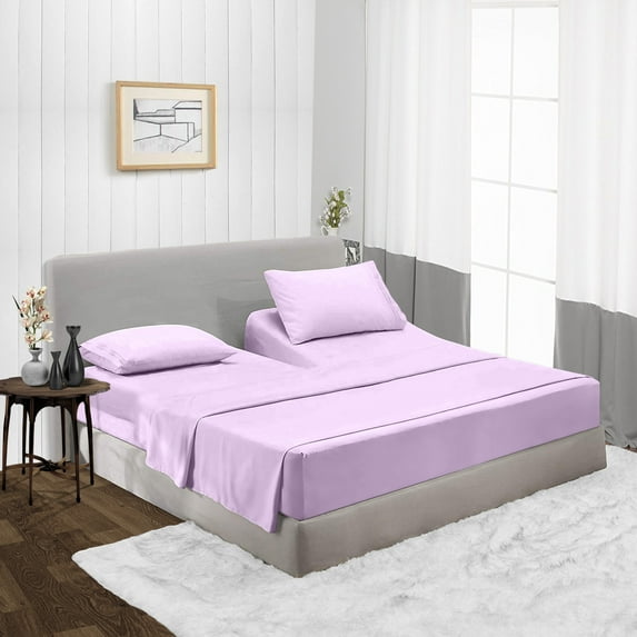 Split Head Cal King Size Top Split Sheet Set of 4 Pcs, Adjustable Split 28 inches from The Top, Egyptian Cotton 600 Thread Count Solid, 18 Inch Deep Pocket For Adjustable Beds, Lilac