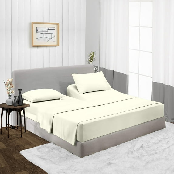 Split Head Cal King Size Top Split Sheet Set of 4 Pcs, Adjustable Split 32 inches from The Top, Egyptian Cotton 1000 Thread Count, 18 Inch Deep Pocket For Adjustable Beds, Ivory