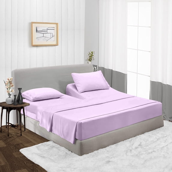Split Head Cal King Size Top Split Sheet Set of 4 Pcs, Adjustable Split 32 inches from The Top, Egyptian Cotton 600 Thread Count Solid, 18 Inch Deep Pocket For Adjustable Beds, Lilac