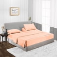 thumbnail image 1 of Split Head Cal King Size Top Split Sheet Set of 4 Pcs, Adjustable Split 39 inches from The Top, Egyptian Cotton 600 Thread Count Stripe, 18 Inch Deep Pocket For Adjustable Beds, Peach, 1 of 4