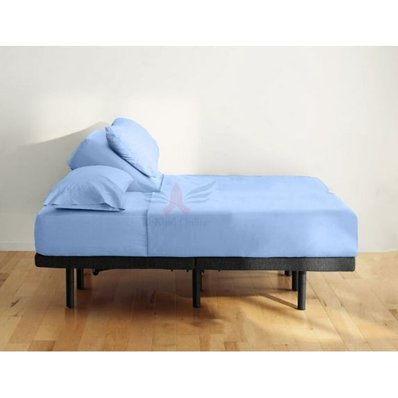 Split Head CalKing Sheets Sets for Adjustable Bed - 1000-Thread Count 100% Egyptian Cotton - 4-PC Set - 15" Deep Pockets - FlexTop Cal-King 36" Split, Light Blue Solid