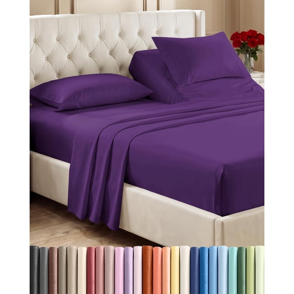 Split Head Flex Top King 4 Piece Sheet Set Ultra-Soft Cooling Purple