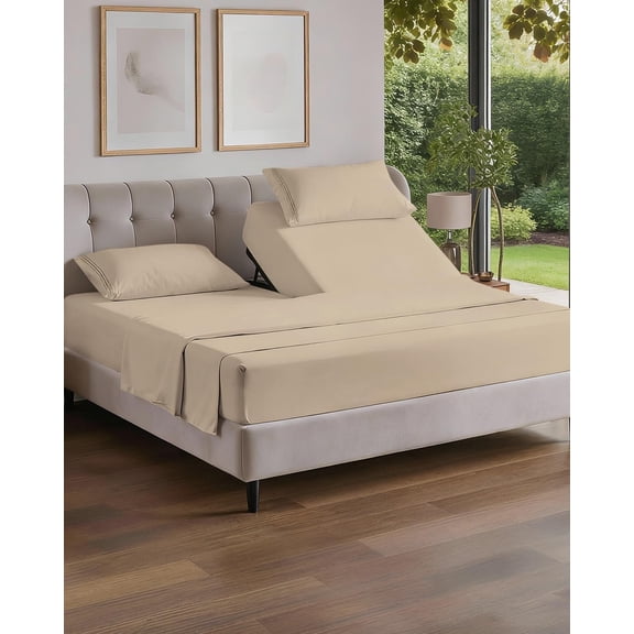 Split Head Flex Top King 4 Piece Sheet Set Wheat Color with Deep Pockets