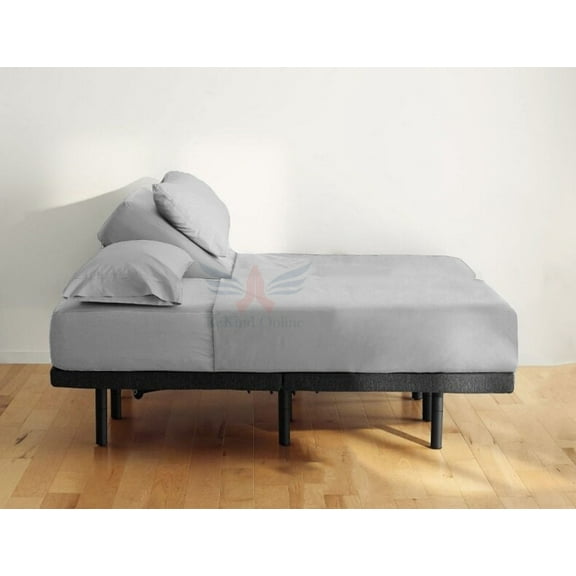 Split Head King Sheets Sets for Adjustable Bed - 1000-Thread Count 100% Egyptian Cotton - 4-PC Set - 10" Deep Pockets - FlexTop King 30" Split, Light Grey Solid