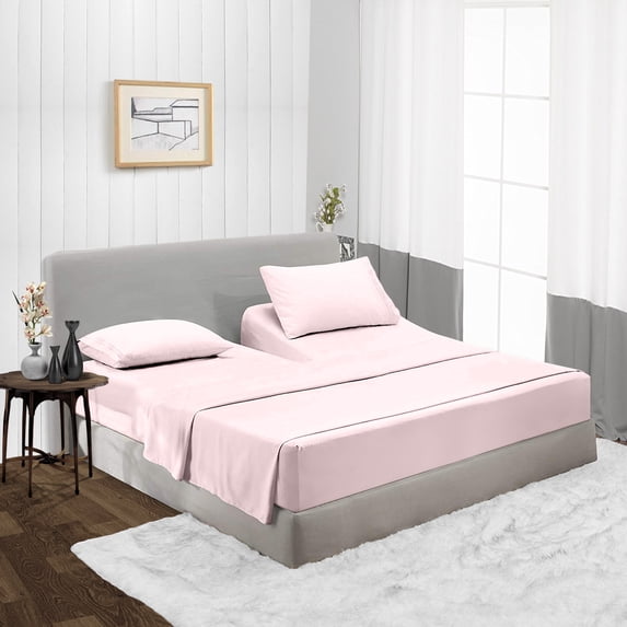 Split Head King Size Top Split Sheet Set of 4 Pcs, Adjustable Split 28 inches from The Top, Egyptian Cotton 1000 Thread Count Solid, 18 Inch Deep Pocket For Adjustable Beds, Pink