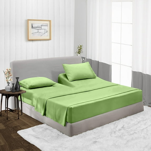 Split Head King Size Top Split Sheet Set of 4 Pcs, Adjustable Split 32 inches from The Top, Egyptian Cotton 600 Thread Count Solid, 18 Inch Deep Pocket For Adjustable Beds, Sage