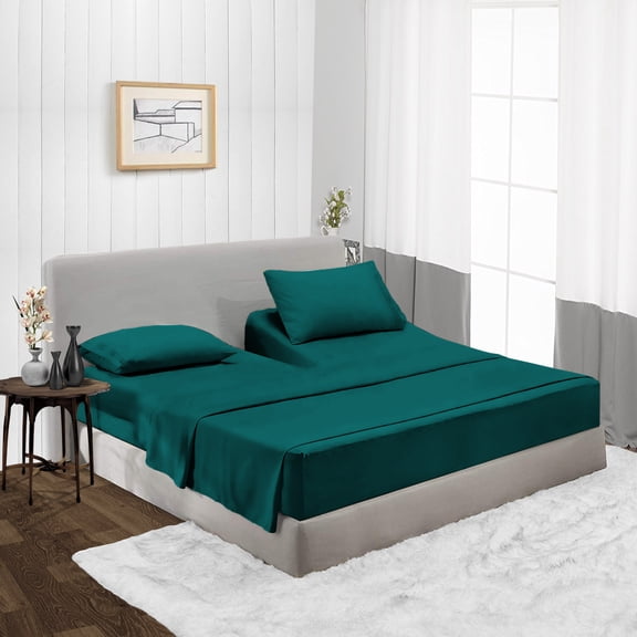 Split Head King Size Top Split Sheet Set of 4 Pcs, Adjustable Split 36 inches from The Top, Egyptian Cotton 1000 Thread Count, 18 Inch Deep Pocket For Adjustable Beds, Teal