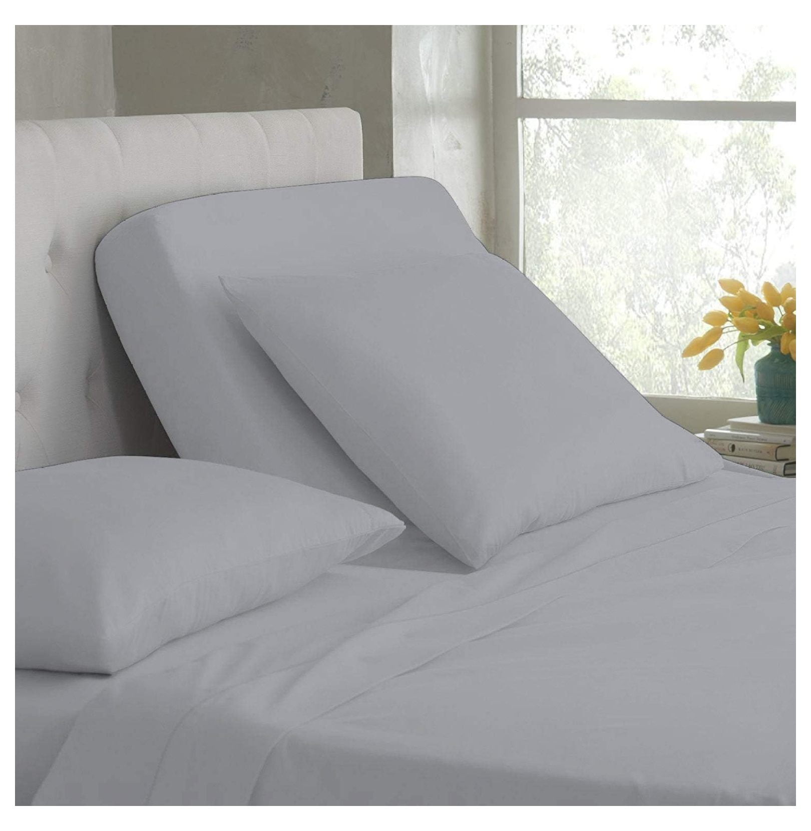 Split Head Queen Sheet Set for Adjustable Bed, Half Split 4 PCs Cotton