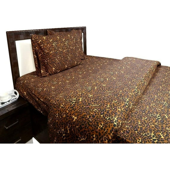 Split Head Queen Sheets Sets for Adjustable Bed - 800-Thread Count 100% Egyptian Cotton - 4-PC Set - 10" Deep Pockets - FlexTop Queen 39" Split, Leopard Print
