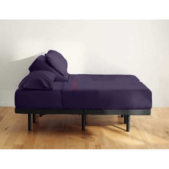 Split Head Queen Sheets Sets for Adjustable Bed - 800-Thread Count 100% Egyptian Cotton - 4-PC Set - 19" Deep Pockets - FlexTop Queen 28" Split, Plum Solid