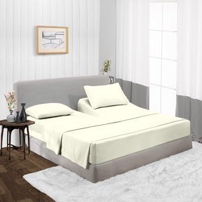 Split Head Queen Size Top Split Sheet Set of 4 Pcs, Adjustable Split 34 inches from The Top, Egyptian Cotton 600 Thread Count Solid, 18 Inch Deep Pocket For Adjustable Beds, Ivory