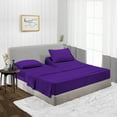 thumbnail image 1 of Split Head Queen Size Top Split Sheet Set of 4 Pcs, Adjustable Split 34 inches from The Top, Egyptian Cotton 600 Thread Count Solid, 18 Inch Deep Pocket For Adjustable Beds, Purple, 1 of 4