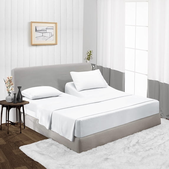 Split Head Queen Size Top Split Sheet Set of 4 Pcs, Adjustable Split 34 inches from The Top, Egyptian Cotton 600 Thread Count Solid, 18 Inch Deep Pocket For Adjustable Beds, White