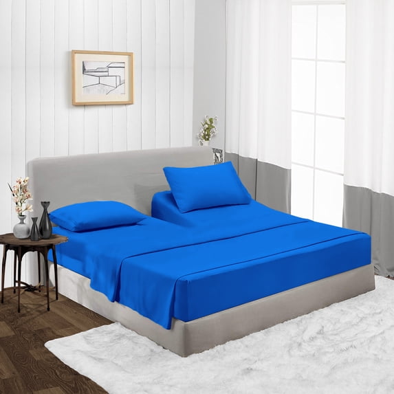 Split Head Queen Size Top Split Sheet Set of 4 Pcs, Adjustable Split 39 inches from The Top, Egyptian Cotton 1000 Thread Count Solid, 18 Inch Deep Pocket For Adjustable Beds, Royal Blue