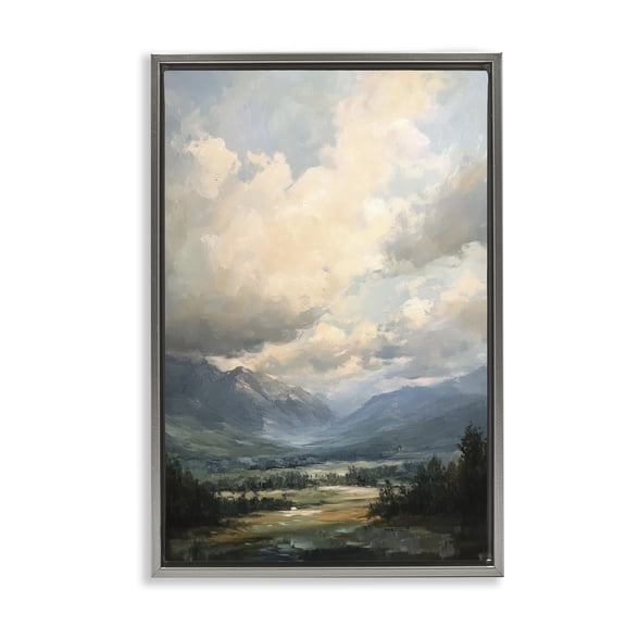 Stupell Industries Split Heavens Cloudy Meadow Gray Framed Floater Canvas Wall Art, design by Petal Prints Design