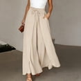 thumbnail image 1 of Split Hem Wide Leg Palazzo Pants for Women High Waisted Smocked Trousers Elastic Drawstring Flowy Lounge Slacks Summer Vacationwear, 1 of 8