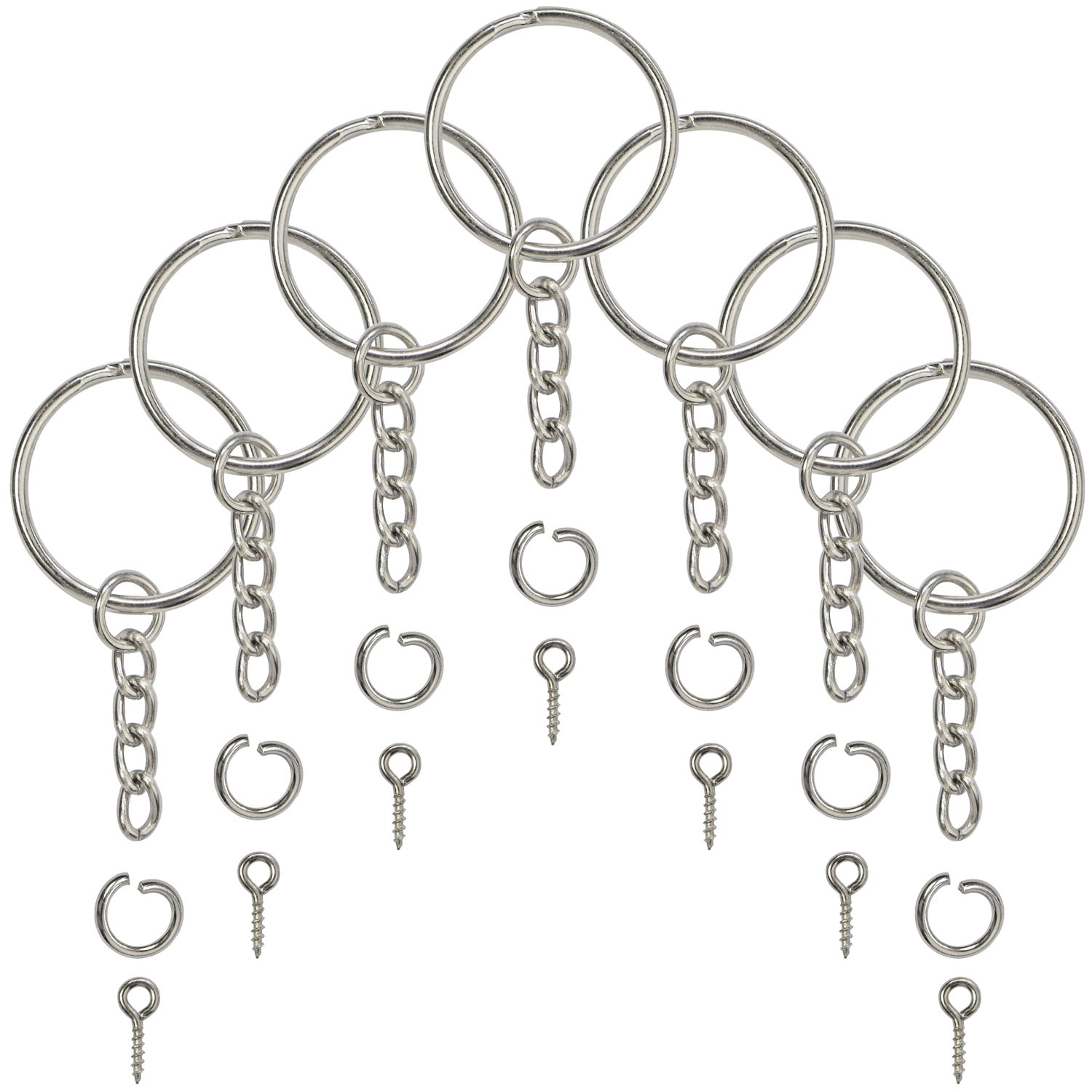 Split Key Ring with Chain, Open Jump Ring and Screw Eye Pins 1 Inch Key  Chain Nickel Plated Silver 120pcs Bulk for Crafts 