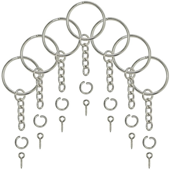 Split Key Ring with Chain, Open Jump Ring and Screw Eye Pins 1 Inch Key Chain Nickel Plated Silver 120pcs Bulk for Crafts