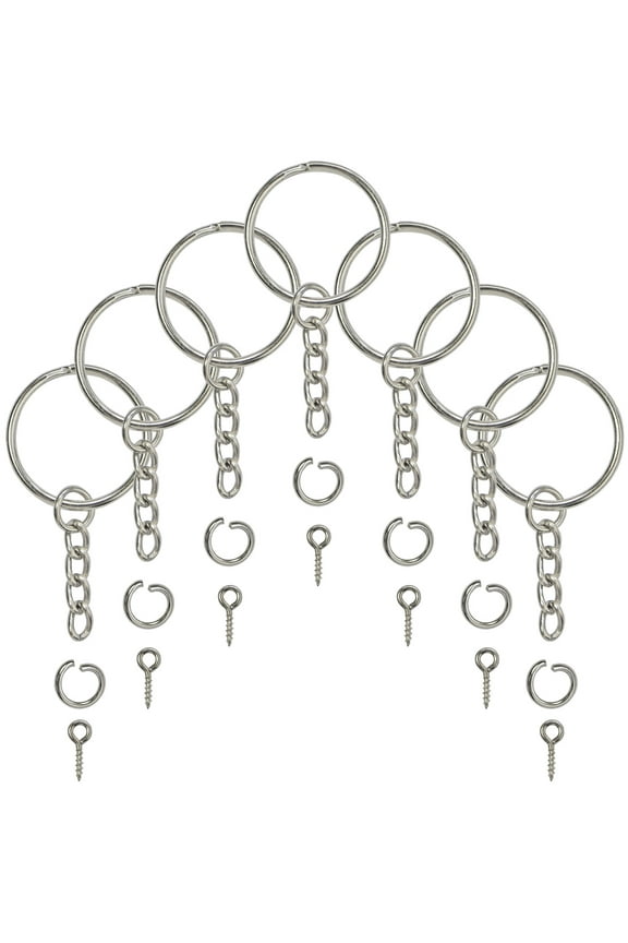Split Key Ring with Chain, Open Jump Ring and Screw Eye Pins 1 Inch Key Chain Nickel Plated Silver 120pcs Bulk for Crafts