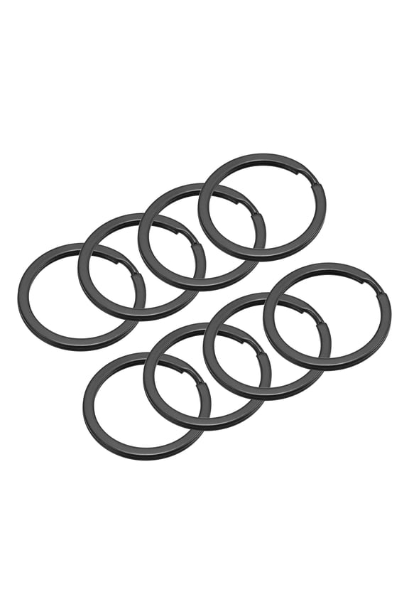 Split Keychain Rings, 30mm/1.2 inch Round Flat Key Holder, Black, 8Pcs