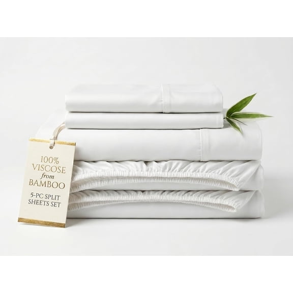 Split King 100% Viscose from Bamboo Sheet Set 1000-Thread Count, 10" Deep Pockets - Light Gray