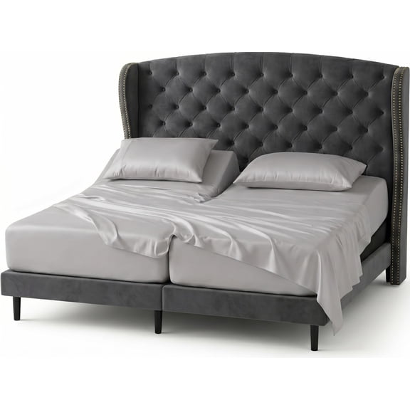 Split King 5-PC Sheet Set Bamboo Derived Viscose 1000 Thread-Count, 10" Deep Pockets - Silver Gray