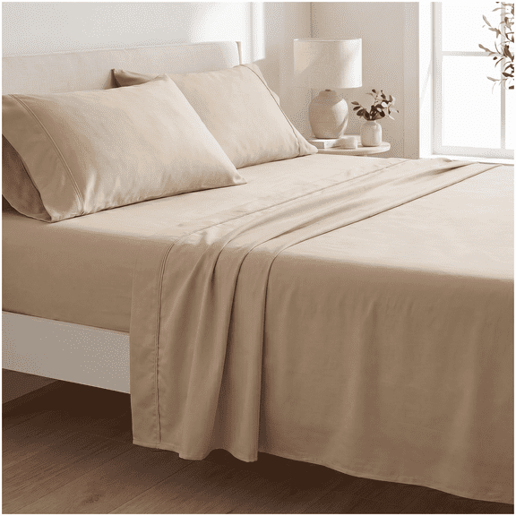 Split King 5-Piece Bamboo Sheet Set, Khaki, Modern Design for Bedroom Use