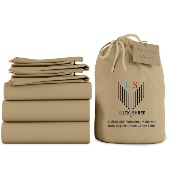 Split King 5-Piece Pure Organic Cotton Bed Sheets Set, 800-Thread-Count, 30 inch Deep Pockets - Taupe