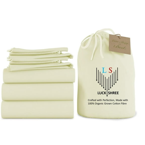 Split King 5-Piece Pure Organic Cotton Bed Sheets Set, 800-Thread-Count, 21 inch Deep Pockets - Ivory