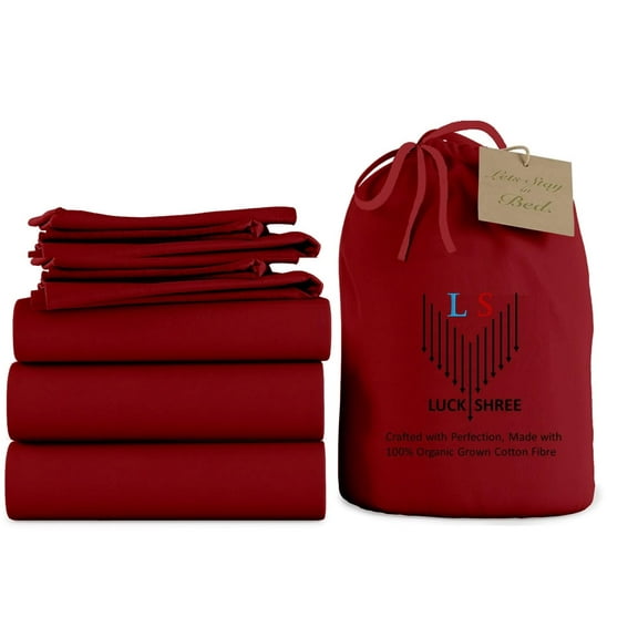 Split King 5-Piece Pure Organic Cotton Sheet Set, 1000-Thread-Count, 30 inch Deep Pockets - Burgundy