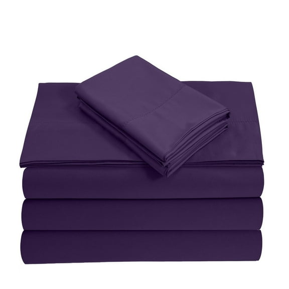 Split King 5-Piece Sheet Set, 600-TC Giza Cotton, 15 inch Deep Pockets - Plum