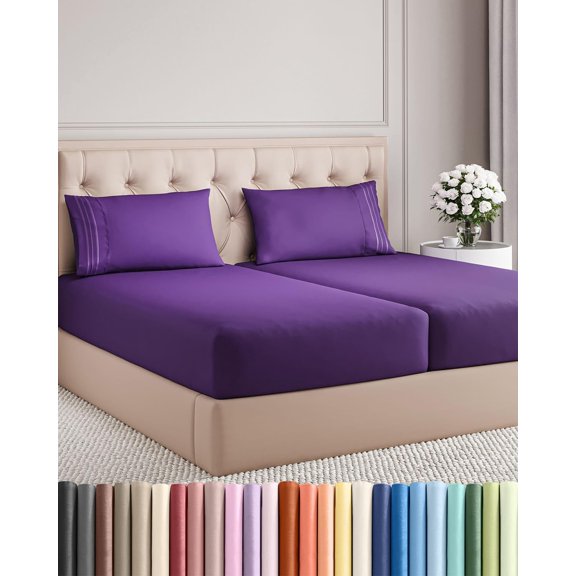 Split King 5 Piece Sheet Set Breathable Cooling Purple