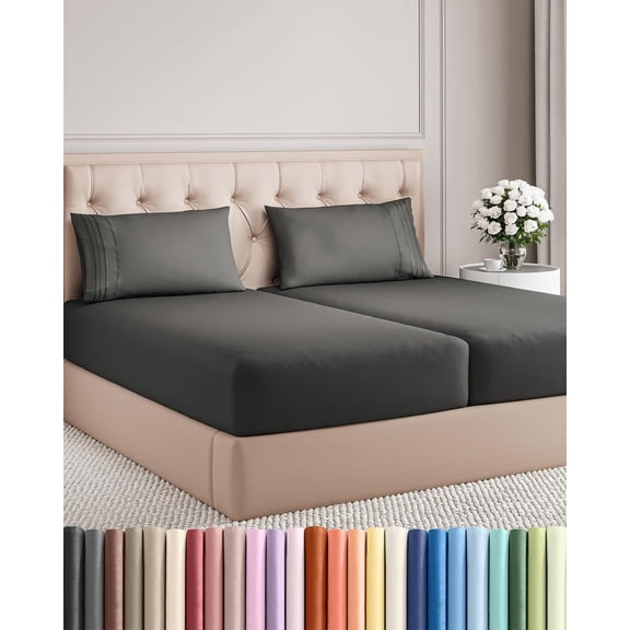 Split King 5 Piece Sheet Set Deep Pocket Cooling Sheets Charcoal