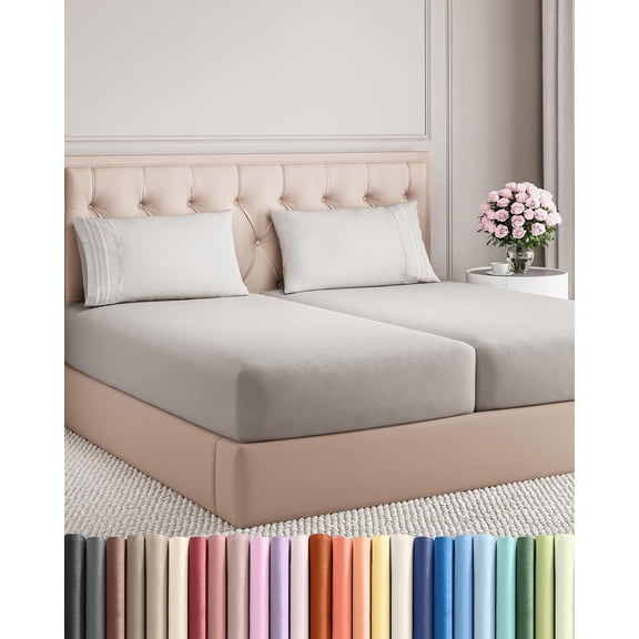 Split King 5 Piece Sheet Set Deep Pocket Cooling Soft Wrinkle Free French Grey