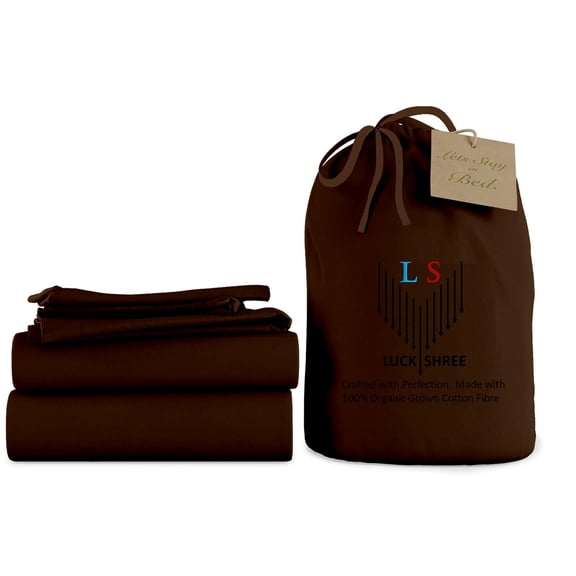Split King 5PCs Size Organic Cotton Sheet Set- 700-Thread-Count 100% Organic - 15" Deep Pockets 700TC Organic Sheets - Chocolate