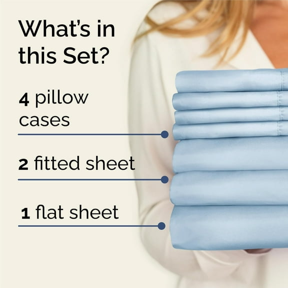 Split King 7 Piece Sheet Set - Comfy Breathable & Cooling - Soft Hotel Luxury Bedding Set with 8-16 Inch Deep Pockets - 1 Flat & 2 Fitted Sheet & 4 Pillowcases - Wrinkle Free & Easy Care - Sky Blue