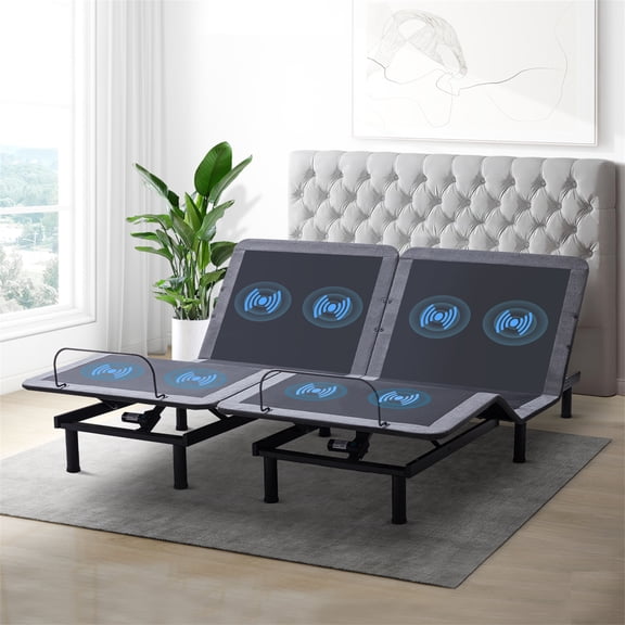 Split King Adjustable Bed Base with Massage, Electric Bed Frame Dual Head & Foot Lift, Wireless Remote, Zero Gravity, Anti-Snore, LED Light, USB Ports