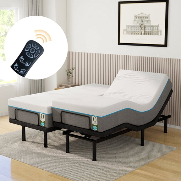 Split King Adjustable Bed Frame with 12" Memory Foam Mattress, Adjustable Height Bed Base with Under-Bed LED, Head and Foot Lift, Pillow-Tilt, Wireless Remote, USB Ports, Zero Gravity