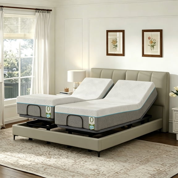 Split King Adjustable Bed Frame with 12" White Gel Memory Foam Mattress, Electric Bed Base with Massage, Wireless Remote, Head & Foot Incline, Zero Gravity, USB Ports, Under-Bed LED Light