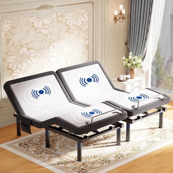 Split King Adjustable Bed Frame Base (Can Sync Control as King) with Massage, Zero Gravity Electric Bed with Ultra-Quiet Motors, 4 USB Ports, Nightlight, Fast Assembly, 3 Height Option