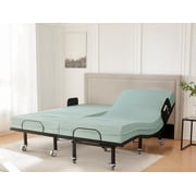 Split King Adjustable Bed Frame with Bed Rails for Elderly Adults - Adjustable Bed with Mattress - 6 Convoluted Mattress, Wireless Remote, Under-Bed Light, USB Ports, Brake Wheel Legs Zero Gravity E