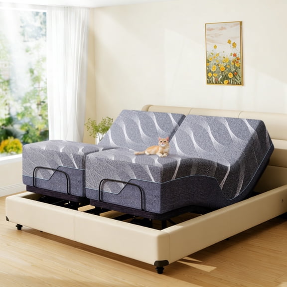Split King Adjustable Bed Frame Massage with Mattress Head and Foot Lift, Head-Pillow-Tilt, Smart APP Control, Zero Gravity, Anti-Snore, Wireless Remote and USB Charging Ports