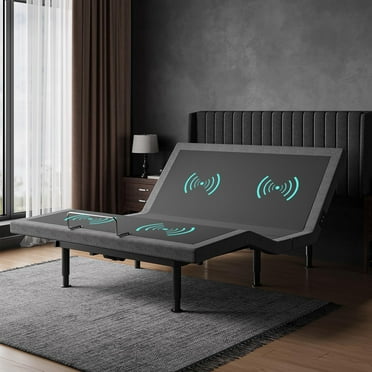 Split King Adjustable Bed Frame with Massage, Updated Adjustable Bed Base with Thickened Frame, Wireless Remote, Head and Foot Lift, Anti-Snore/0 Gravity, Under-Bed Light, Voice Control Electric Beds